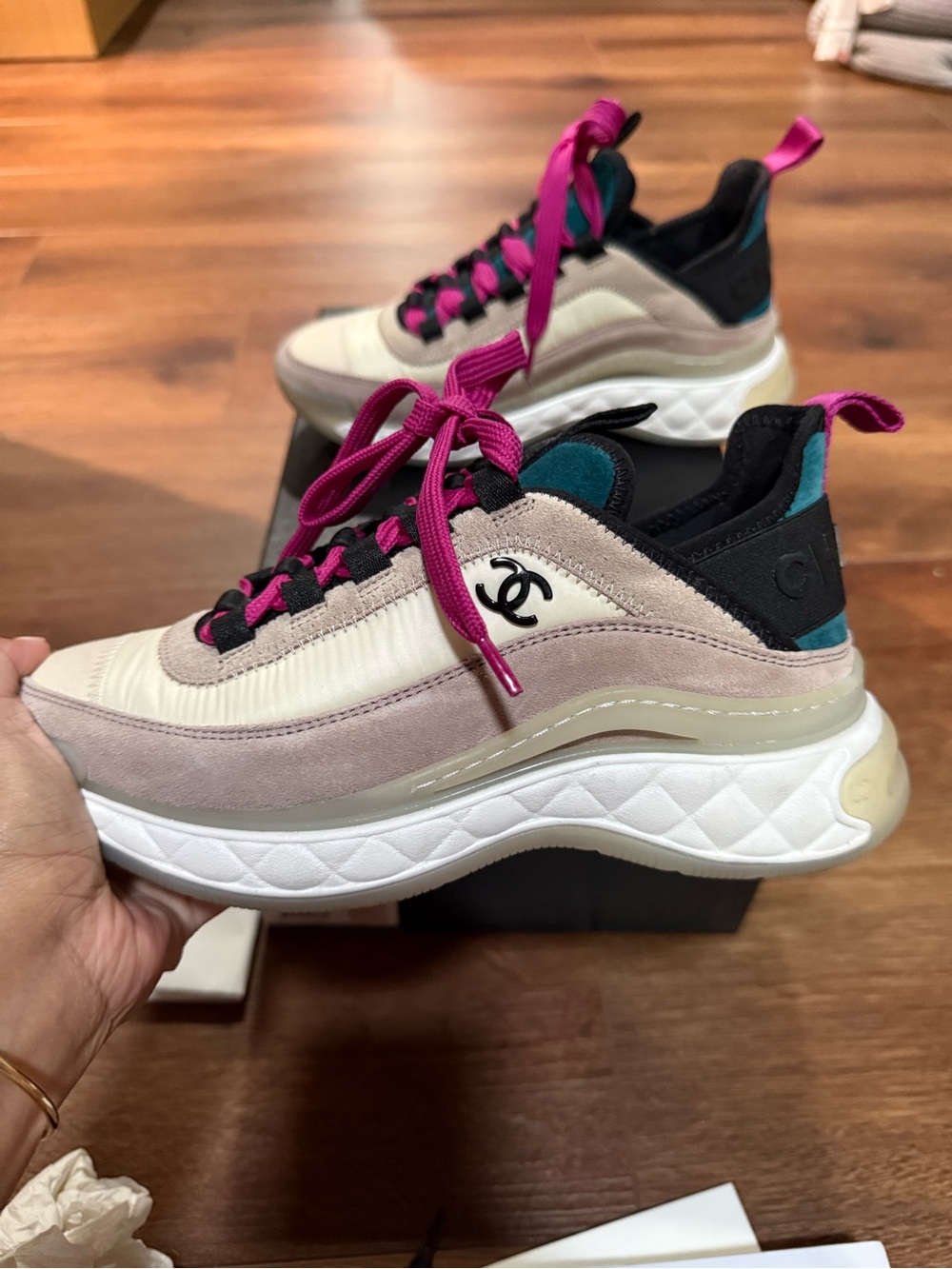 CHANEL Pink, Teal & Magenta Runner Sneakers